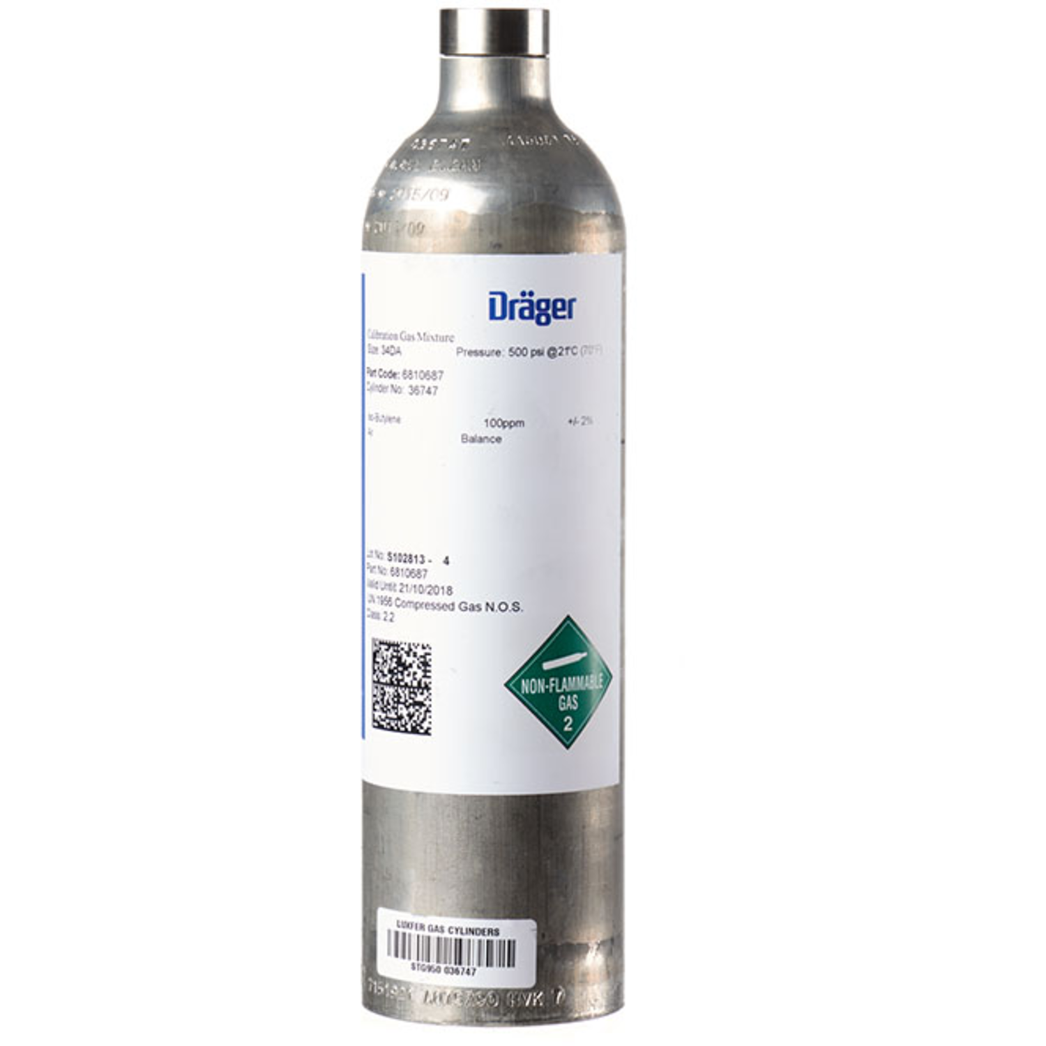 Dräger kalibratiegas 100ppm I-C4H8, 34ltr