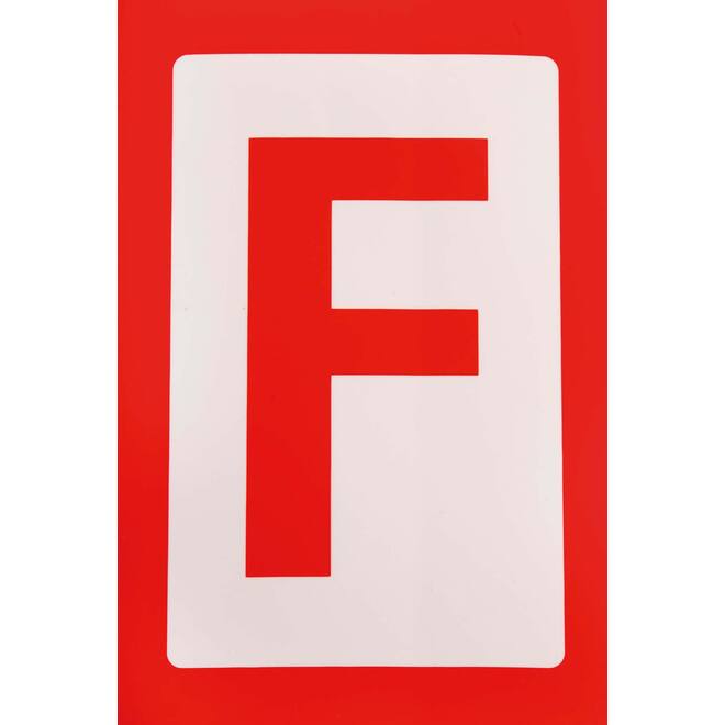 Sticker F (rood op wit) 17x11cm