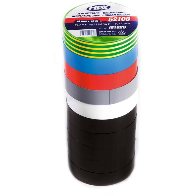 Isolatietape 10x20m 19mm/6 kleuren