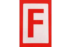 Sticker F (rood op wit) 17x11cm
